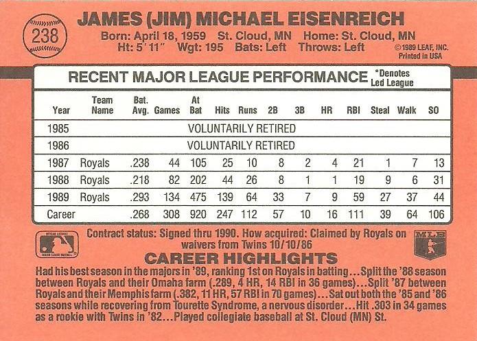 Jim Eisenreich  baseball card collectible - Main Image 2