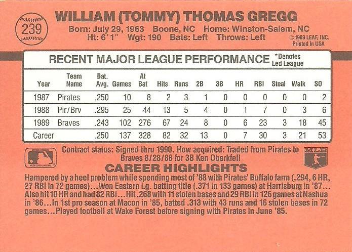 Tommy Gregg  baseball card collectible - Main Image 2