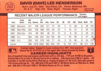 Dave Henderson  baseball card collectible - Main Image 2