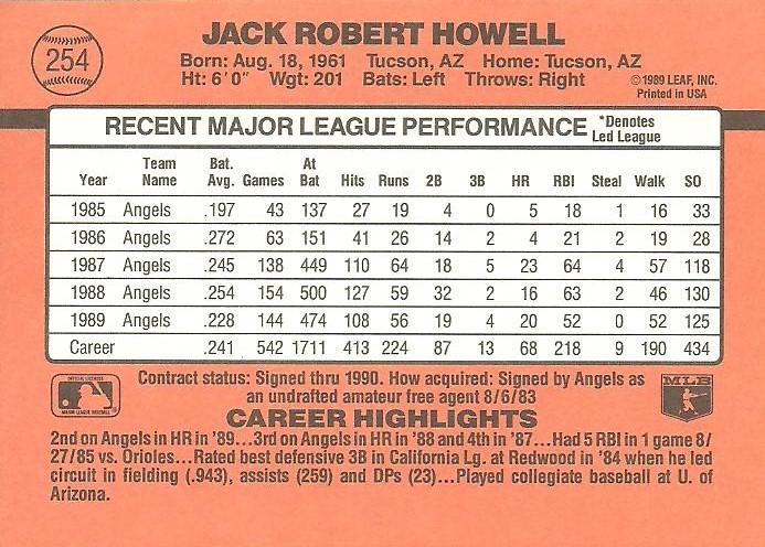 Jack Howell  baseball card collectible - Main Image 2