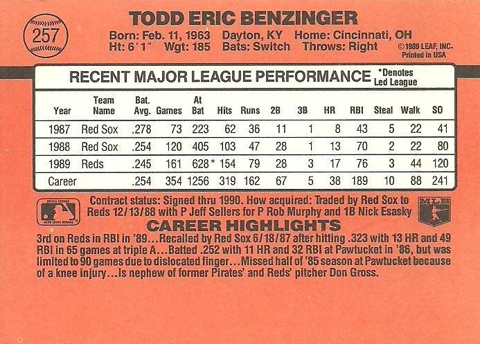 Todd Benzinger  baseball card collectible - Main Image 2