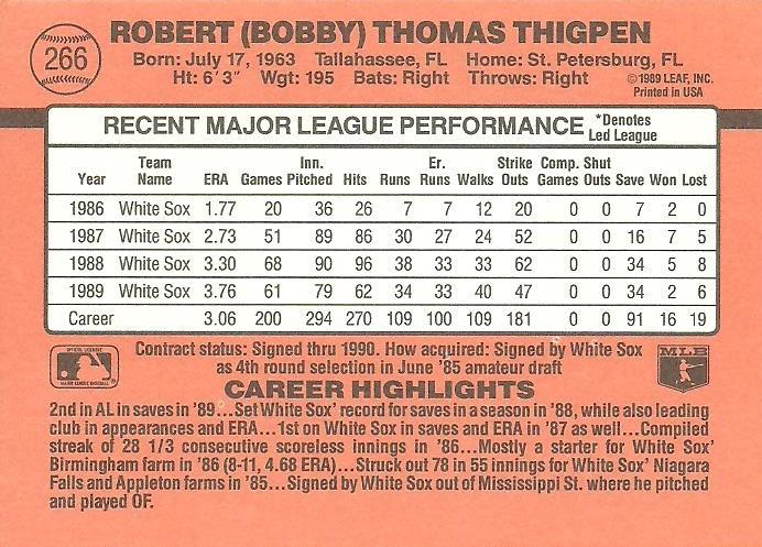 Bobby Thigpen  baseball card collectible - Main Image 2