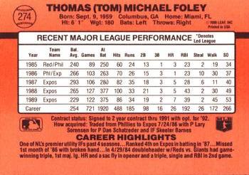 Tom Foley  baseball card collectible - Main Image 2