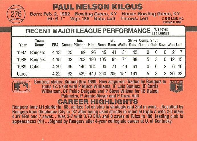 Paul Kilgus  baseball card collectible - Main Image 2
