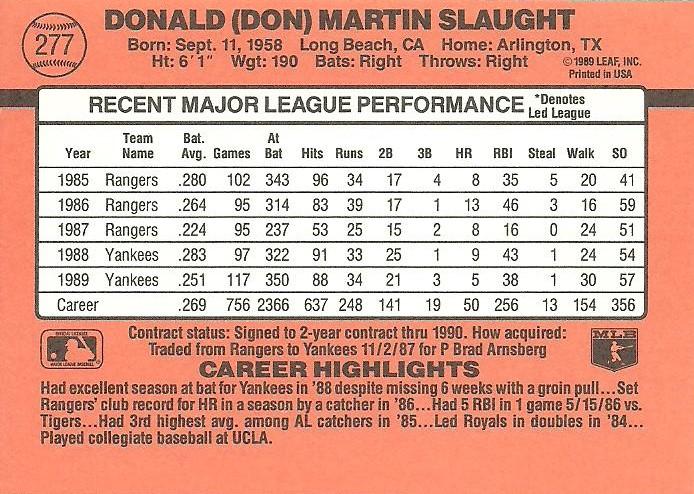Don Slaught  baseball card collectible - Main Image 2