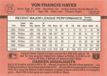 Von Hayes  baseball card collectible - Main Image 2