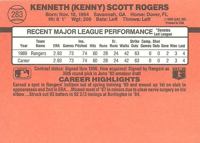 Kenny Rogers  baseball card collectible - Main Image 2