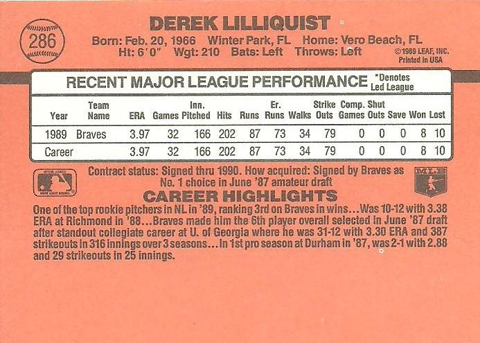 Derek Lilliquist  baseball card collectible - Main Image 2
