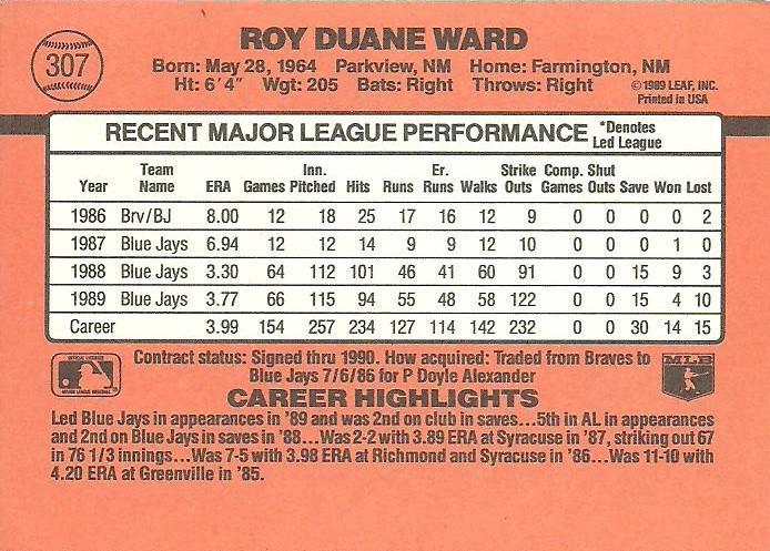 Duane Ward  baseball card collectible - Main Image 2
