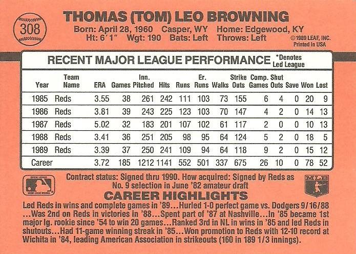 Tom Browning  baseball card collectible - Main Image 2