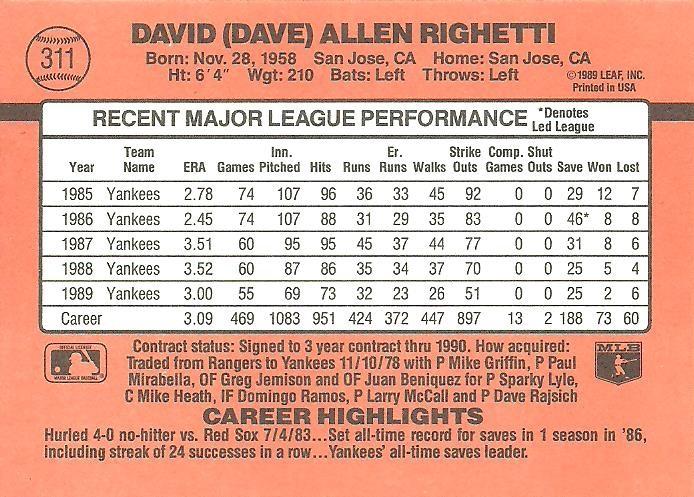 Dave Righetti  baseball card collectible - Main Image 2