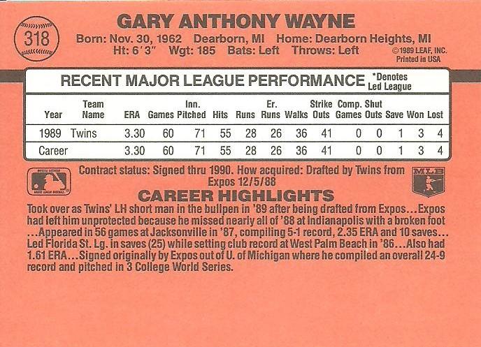 Gary Wayne  baseball card collectible - Main Image 2