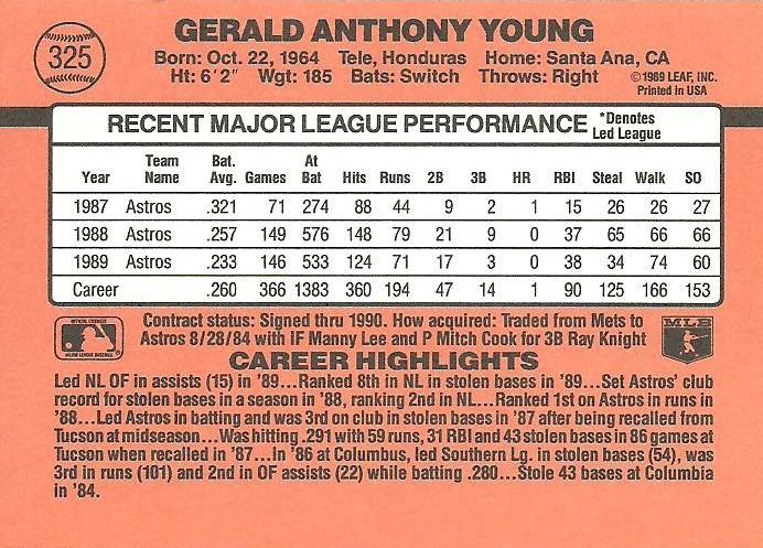 Gerald Young  baseball card collectible - Main Image 2