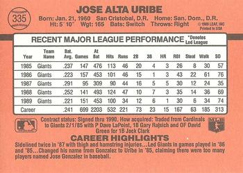 Jose Uribe  baseball card collectible - Main Image 2
