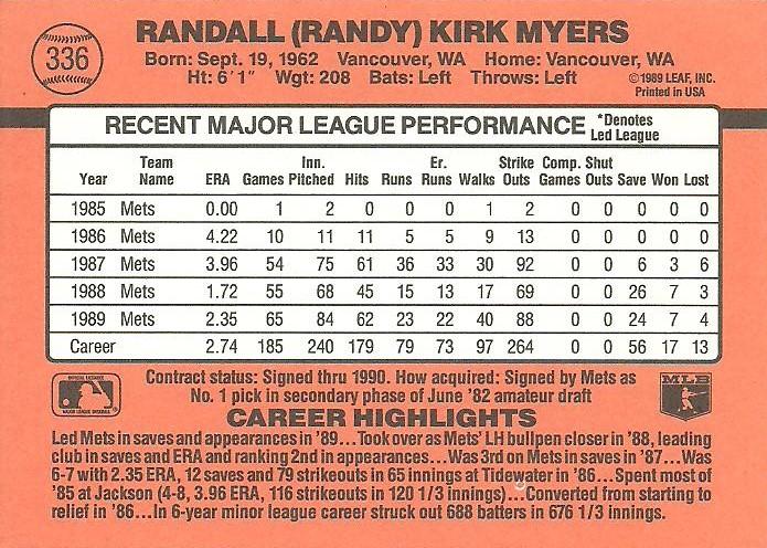Randy Myers  baseball card collectible - Main Image 2