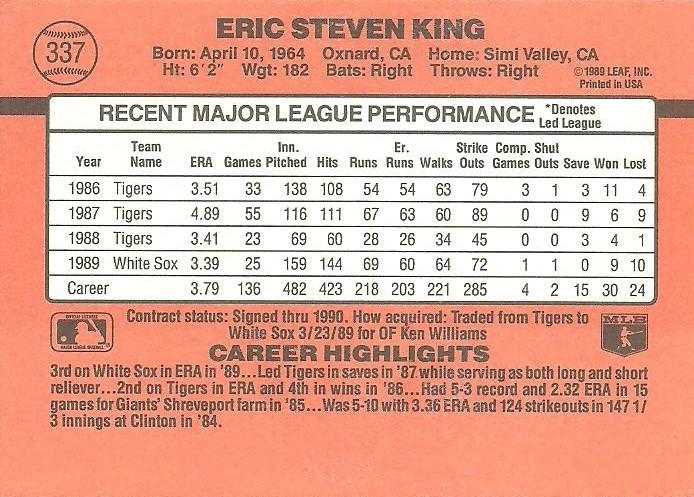 Eric King  baseball card collectible - Main Image 2