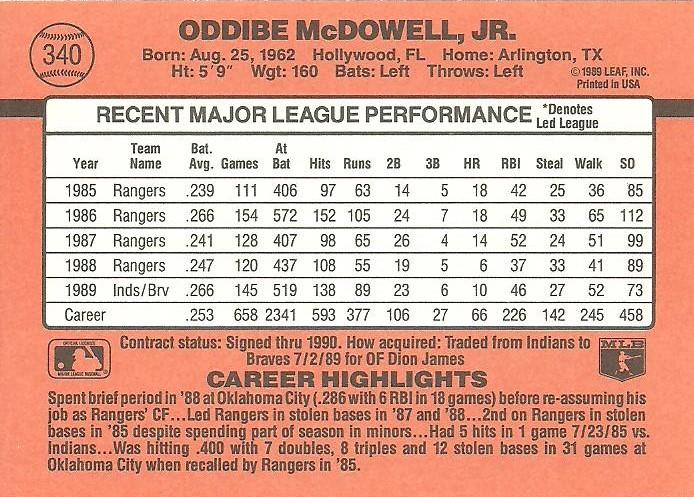 Oddibe McDowell  baseball card collectible - Main Image 2