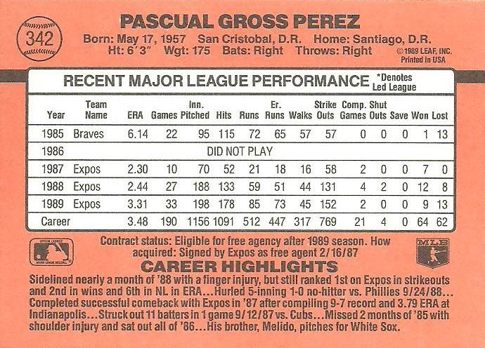 Pascual Perez  baseball card collectible - Main Image 2