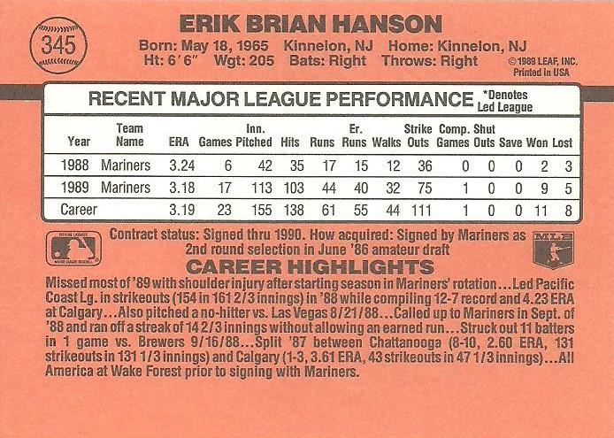 Erik Hanson  baseball card collectible - Main Image 2