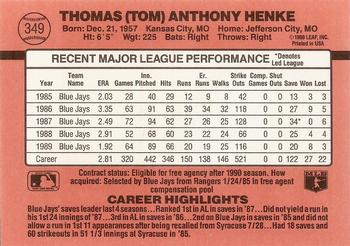 Tom Henke  baseball card collectible - Main Image 2
