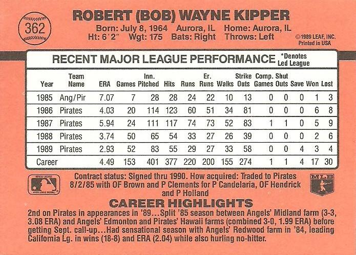 Bob Kipper  baseball card collectible - Main Image 2