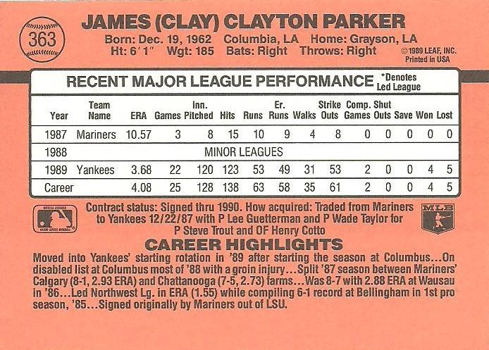 Clay Parker  baseball card collectible - Main Image 2