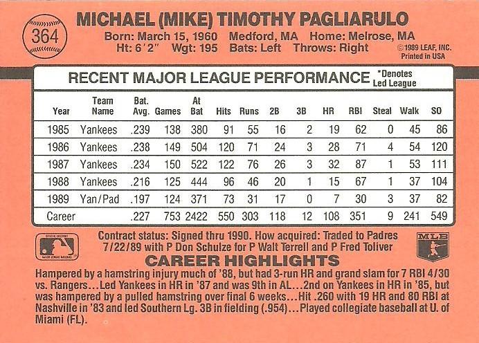 Mike Pagliarulo  baseball card collectible - Main Image 2