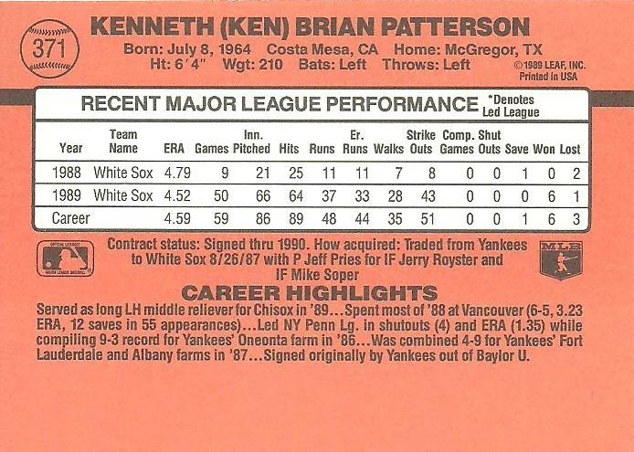 Ken Patterson  baseball card collectible - Main Image 2