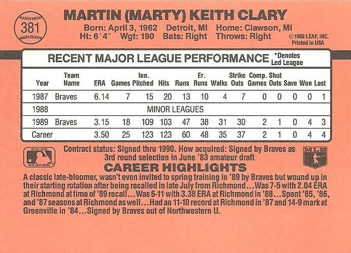 Marty Clary  baseball card collectible - Main Image 2