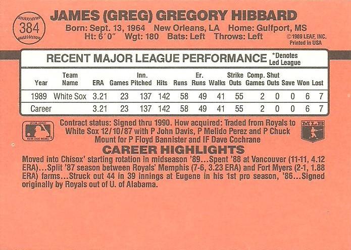 Greg Hibbard  baseball card collectible - Main Image 2