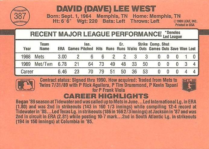 Dave West  baseball card collectible - Main Image 2