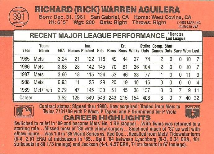 Rick Aguilera  baseball card collectible - Main Image 2