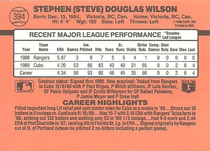 Steve Wilson  baseball card collectible - Main Image 2
