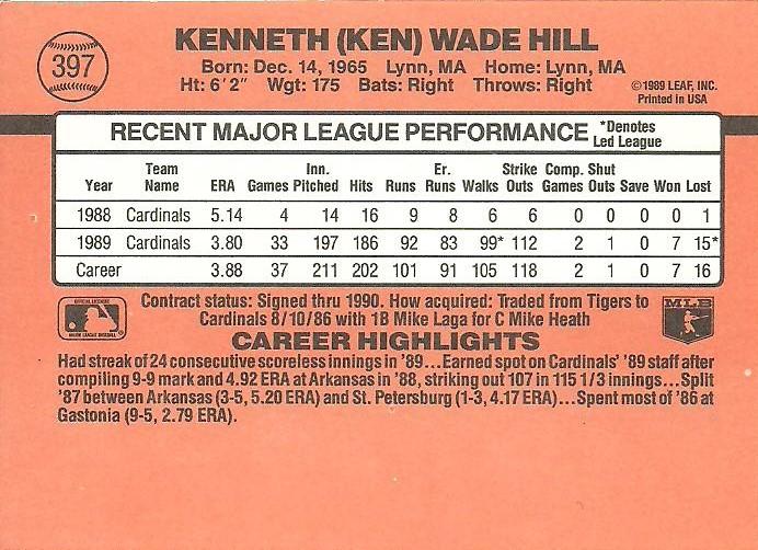 Ken Hill  baseball card collectible - Main Image 2