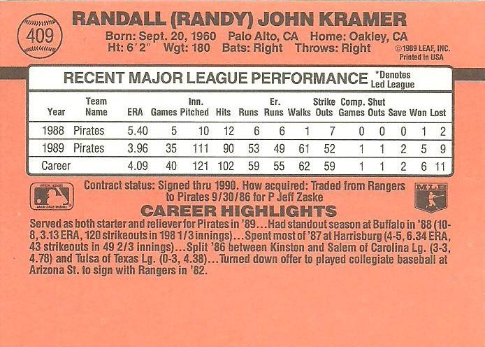 Randy Kramer  baseball card collectible - Main Image 2