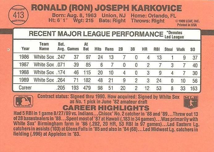 Ron Karkovice  baseball card collectible - Main Image 2