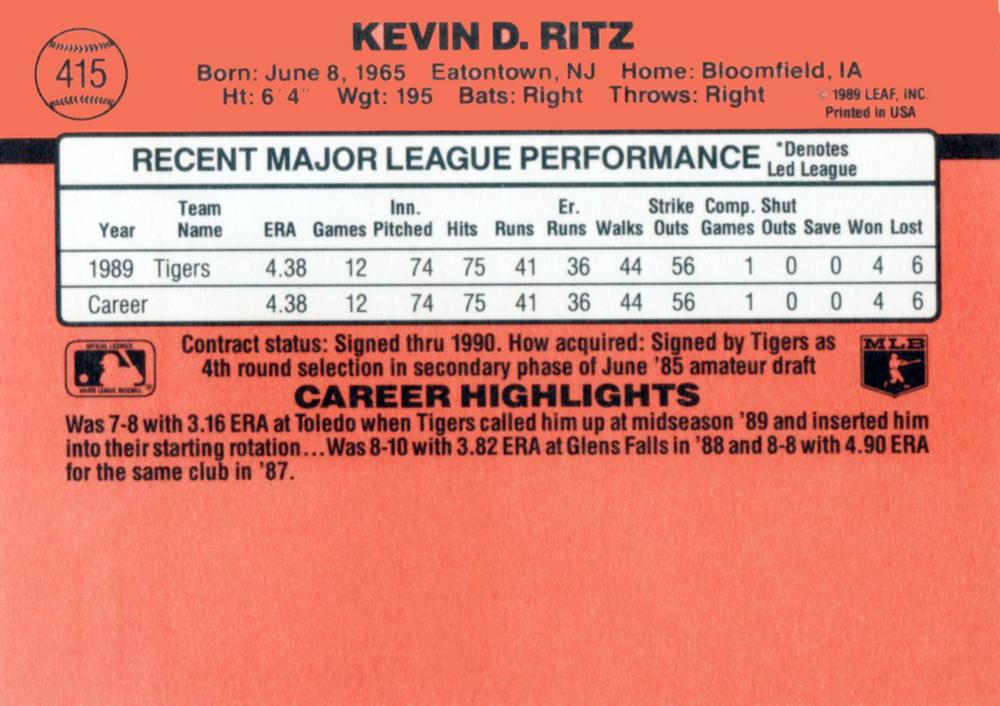 Kevin Ritz  baseball card collectible - Main Image 2