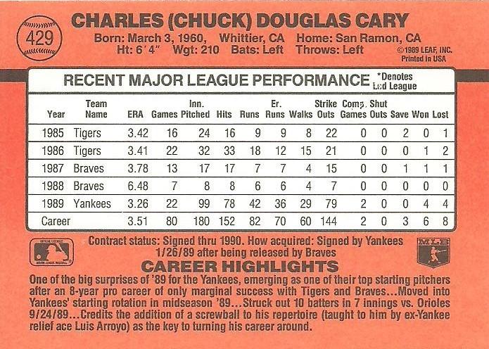 Chuck Cary  baseball card collectible - Main Image 2