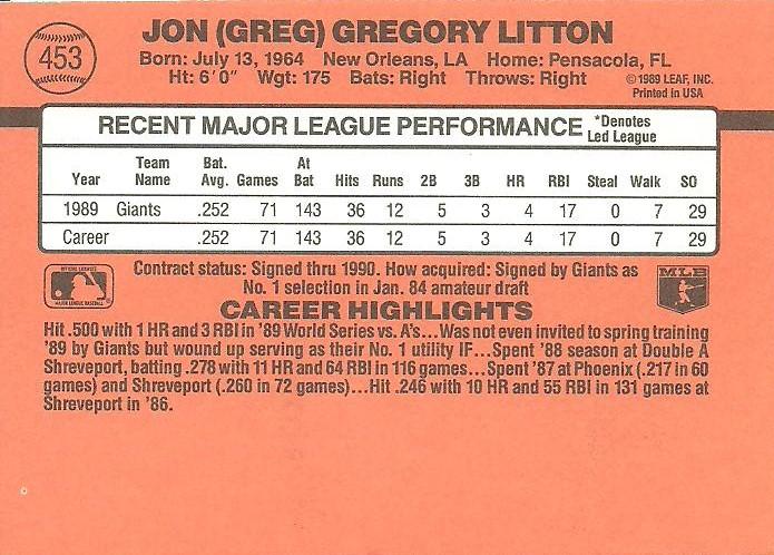 Greg Litton  baseball card collectible - Main Image 2