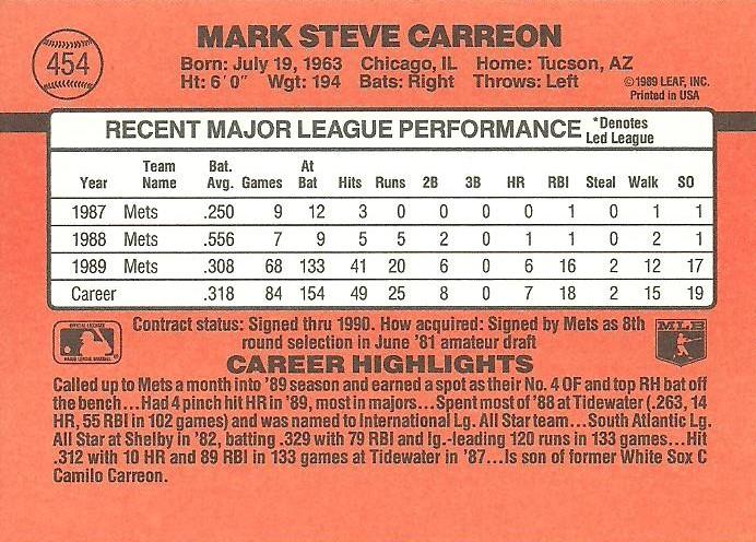 Mark Carreon  baseball card collectible - Main Image 2