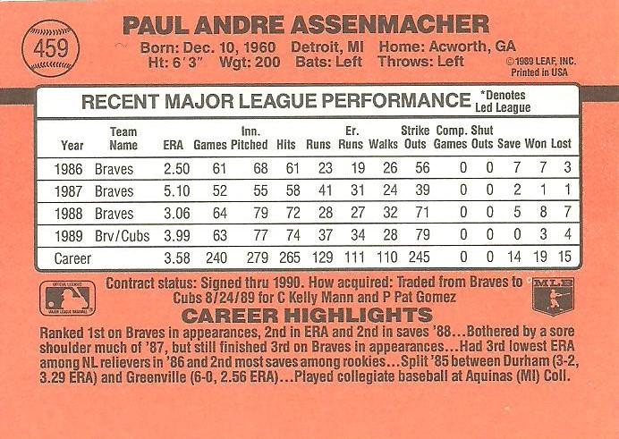 Paul Assenmacher  baseball card collectible - Main Image 2