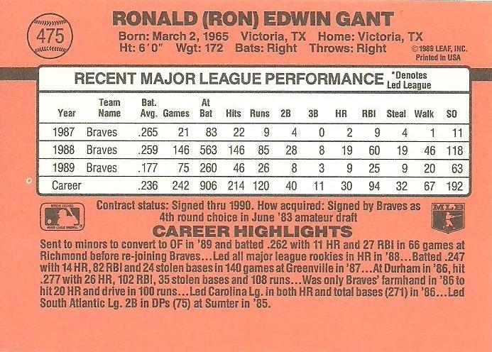 Ron Gant  baseball card collectible - Main Image 2