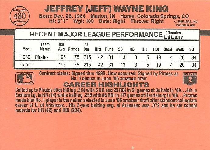 Jeff King  baseball card collectible - Main Image 2