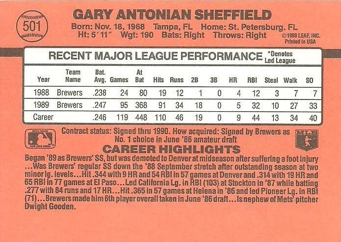 Gary Sheffield  baseball card collectible - Main Image 2