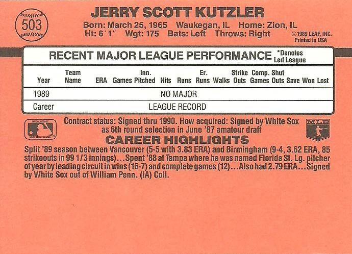 Jerry Kutzler  baseball card collectible - Main Image 2