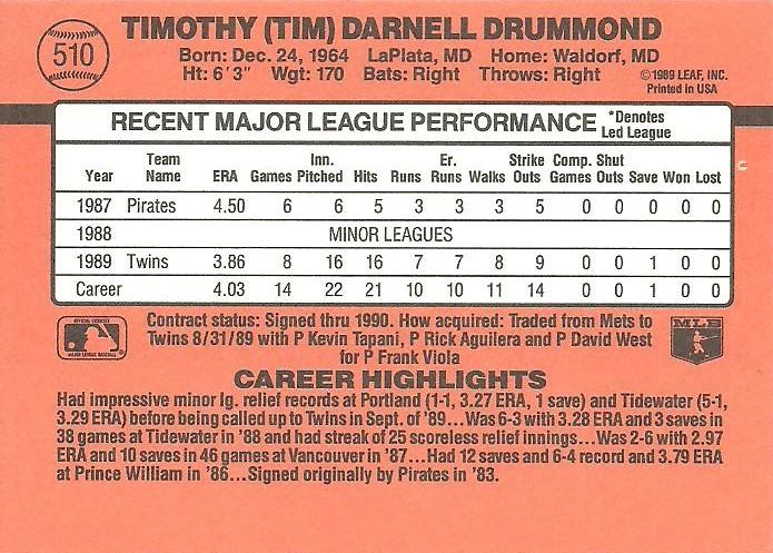 Tim Drummond  baseball card collectible - Main Image 2