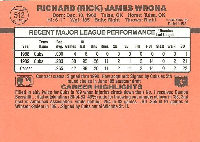 Rick Wrona  baseball card collectible - Main Image 2
