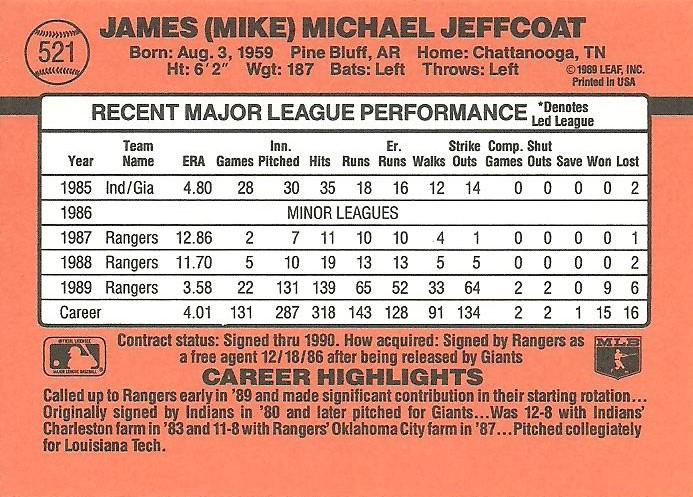 Mike Jeffcoat  baseball card collectible - Main Image 2