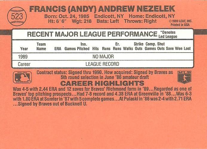 Andy Nezelek  baseball card collectible - Main Image 2