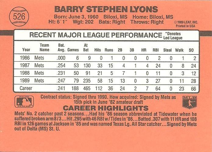 Barry Lyons  baseball card collectible - Main Image 2